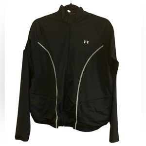 Under Armour Women’s  Black Full-Zip Track Jacket White Accent Stitching. LG